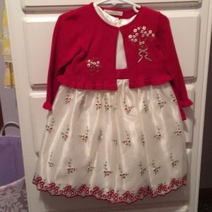 Toddler girl ivory floral dress and cardigan